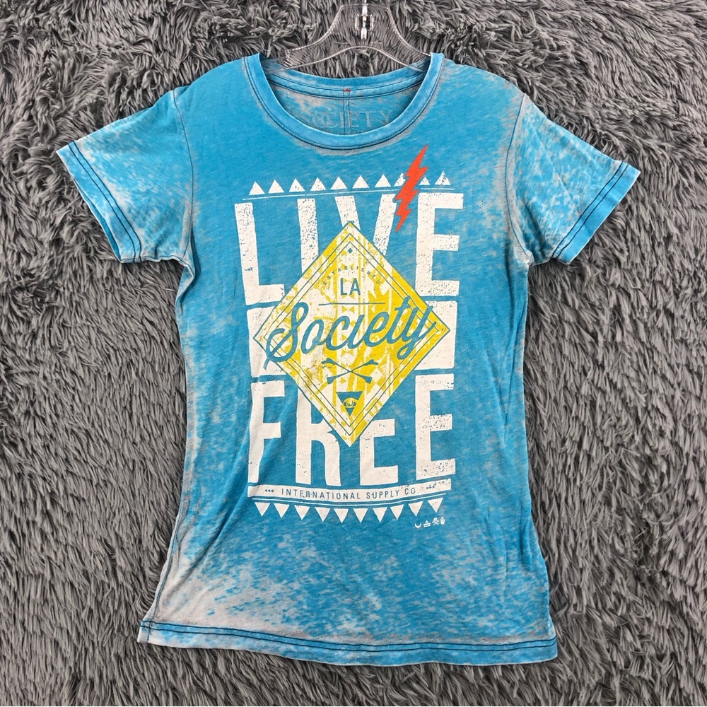Society Tshirt Mens Medium Burnout Blue Live Free Shirt